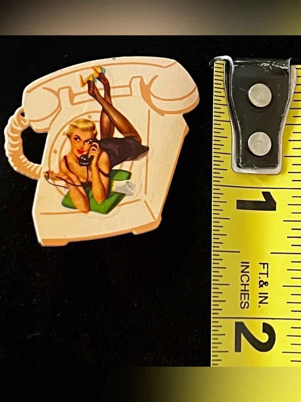 Rare! Vintage 1950s reproduction telephone Gil Elvgren pinup brooch/pin